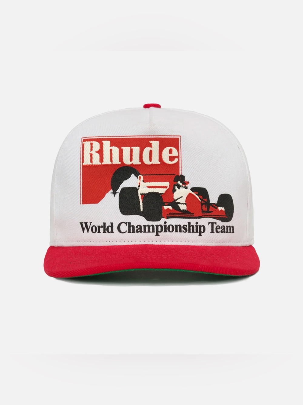 Rhude RHUDE TROPHY RACING HAT - WHITE / RED "World Championship Team" Logo Cap
